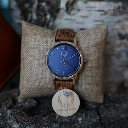 Zegarek drewniany - FOREST Zebrawood Blue /Pasek skórzany gratis! - 6